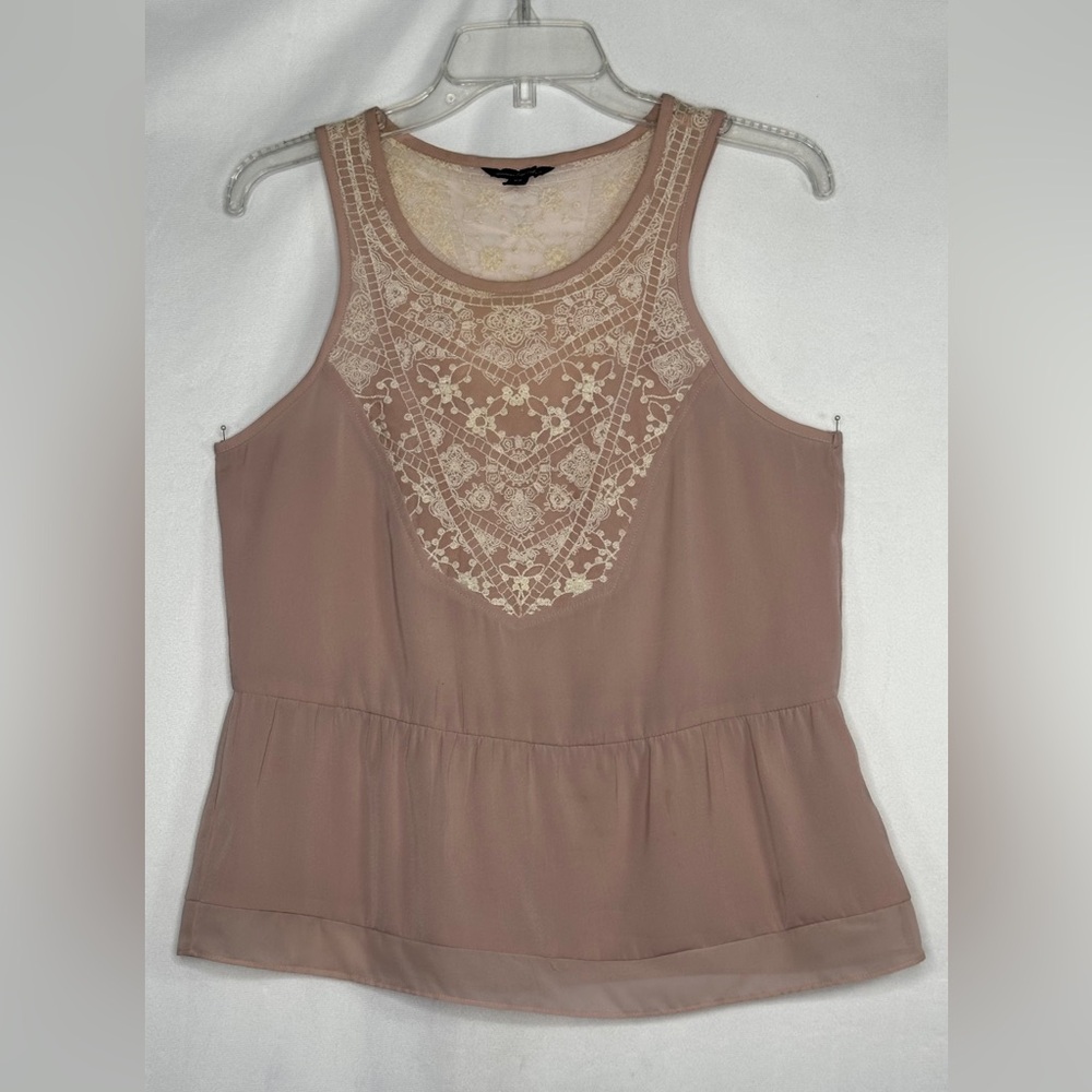 American Eagle‎ Outfitters Nude Pink Peplum  Top Lace Embroidery Y2K Fairy Sz M